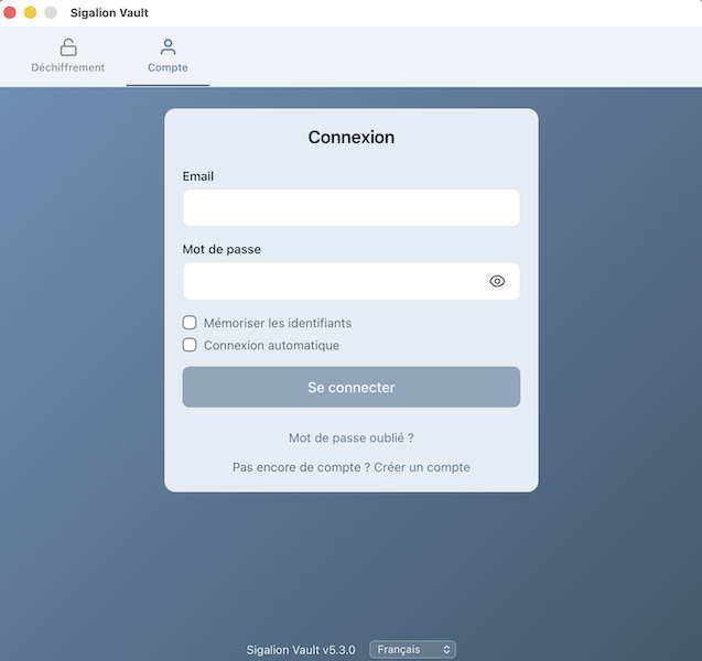L'écran de connexion