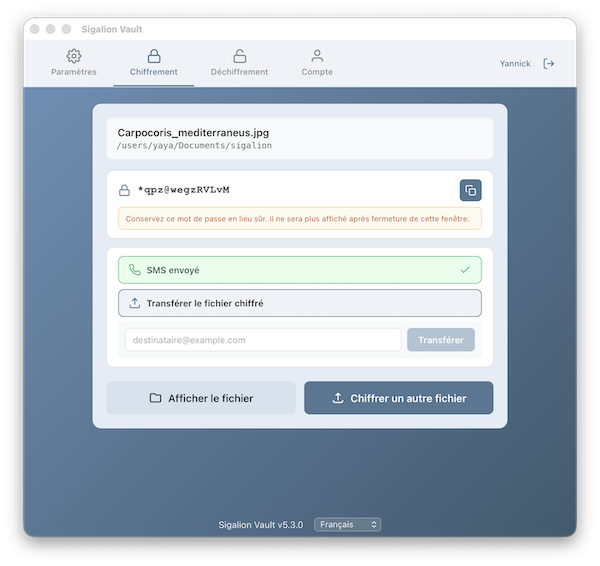 Le transfert du fichier chiffré par email